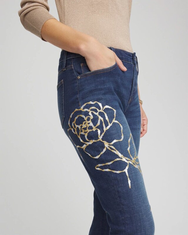 Sequins Rose Girlfriend Slim-Leg Jeans - image 2